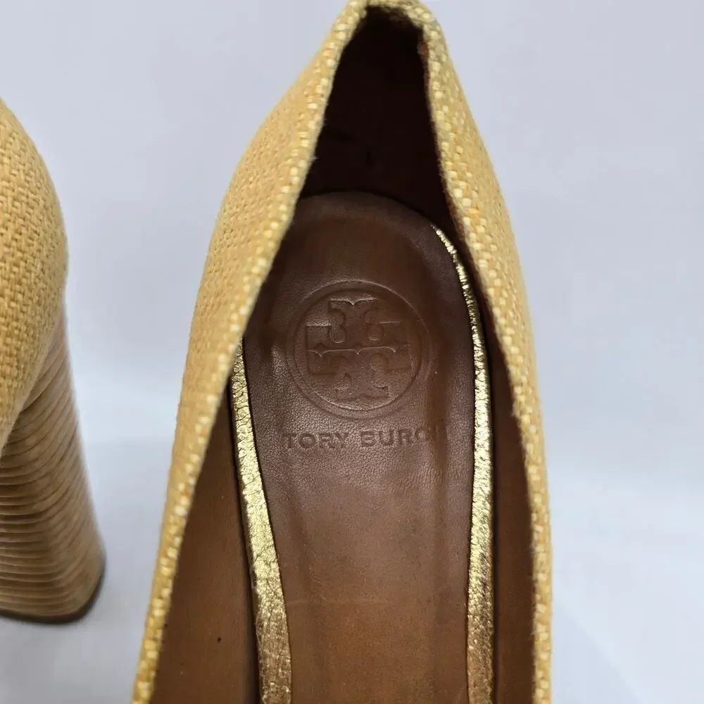 Tory Burch Women's Platform Block Heel Pumps Shoes Evening Party Gold Size 9M